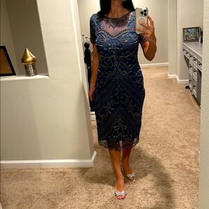 Elegant Navy Blue Embellished Dress